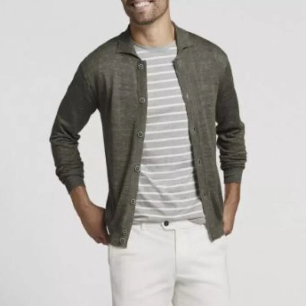 Peter Millar Villa Men's Full-Button Cardigan Linen/Wool Blend Sweater XL
